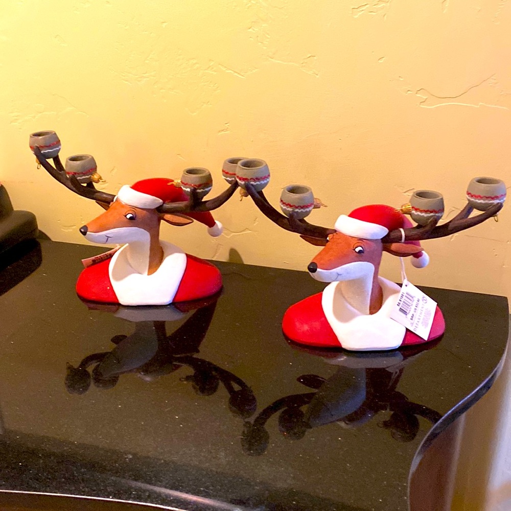 Set of 2 Reindeer Taper Candle Holder